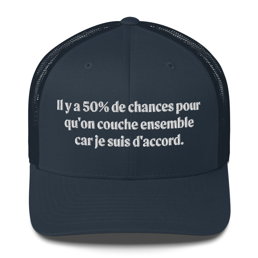 Casquette brodée 50% de chances qu'on couche ensemble - Sedurro