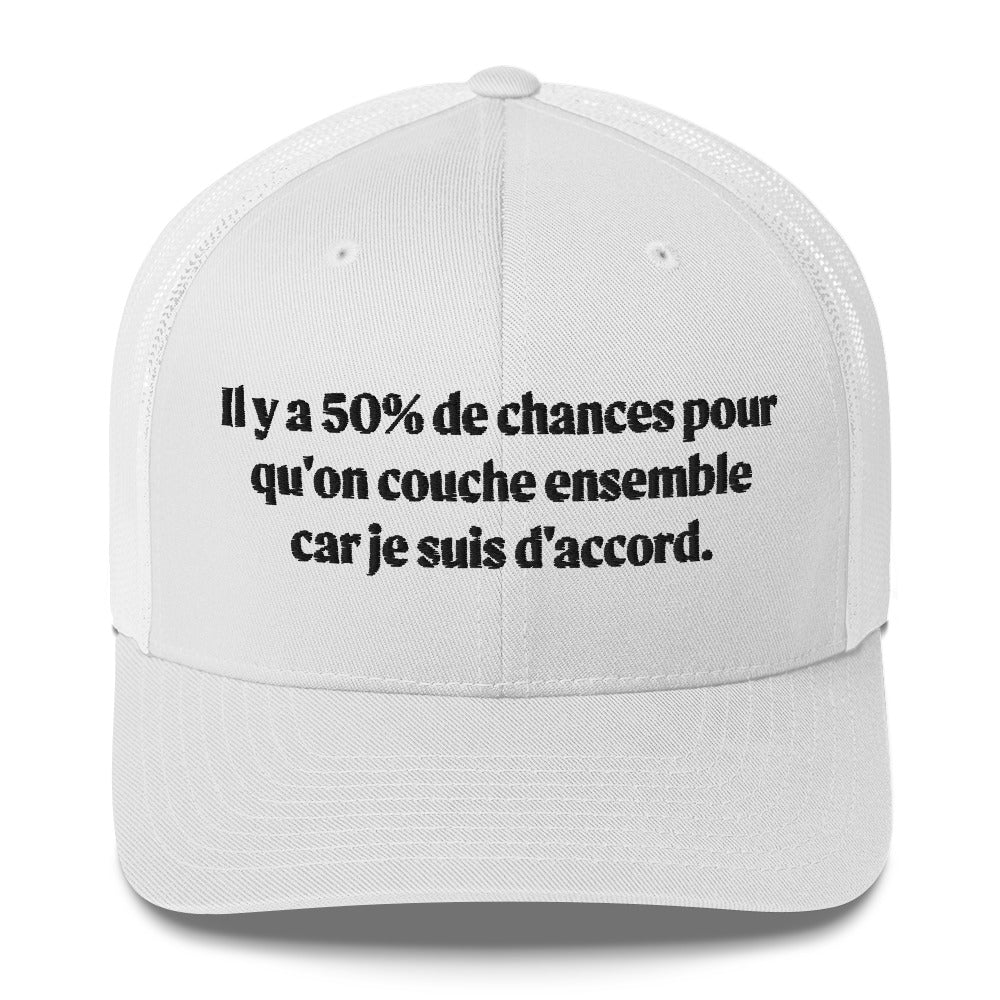 Casquette brodée 50% de chances qu'on couche ensemble - Sedurro