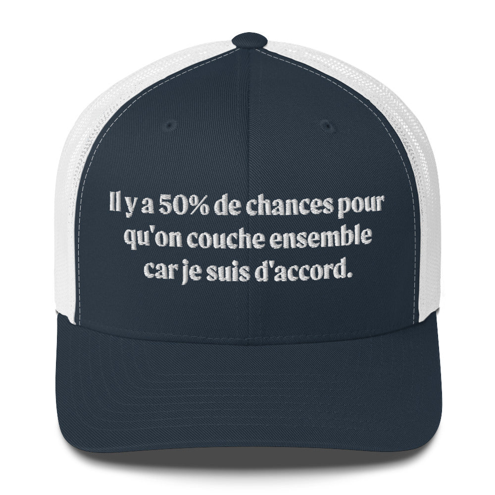 Casquette brodée 50% de chances qu'on couche ensemble - Sedurro