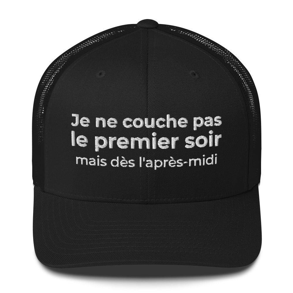 Casquette brodée Je ne couche pas le premier soir mais dès l'après-midi Noir - Sedurro
