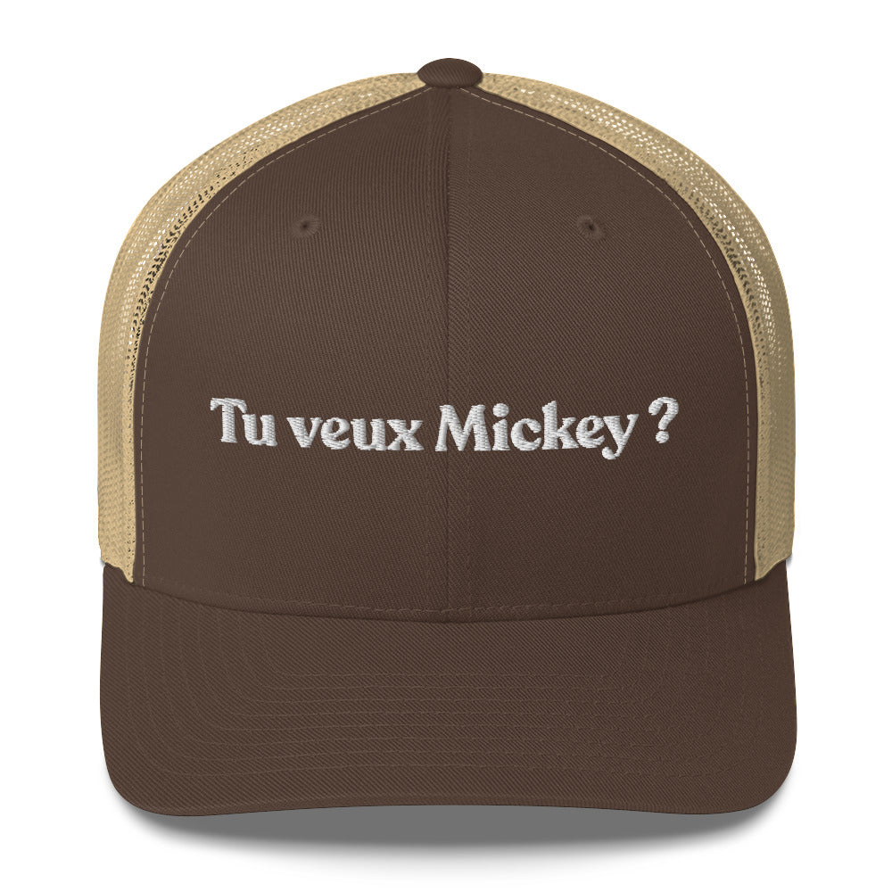 Casquette brodée Tu veux Mickey Marron Kaki - Sedurro