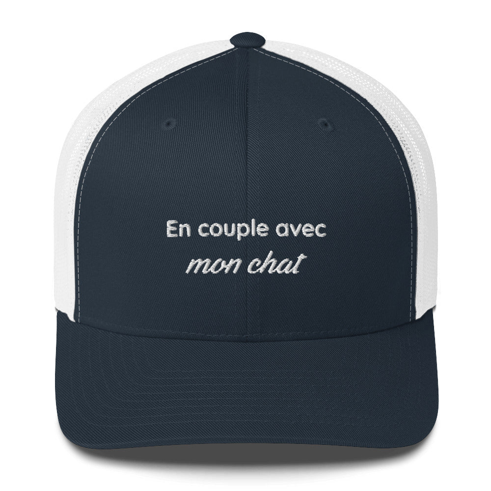 Casquette brodée En couple avec mon chat Bleu Marine Blanc - Sedurro