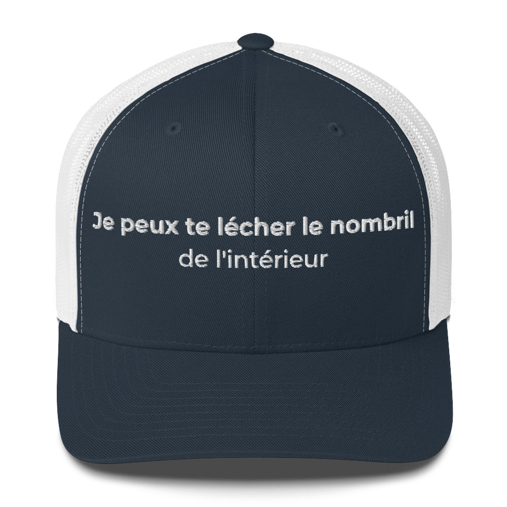 Casquette brodée Je peux te lécher le nombril de l'intérieur Bleu Marine Blanc - Sedurro