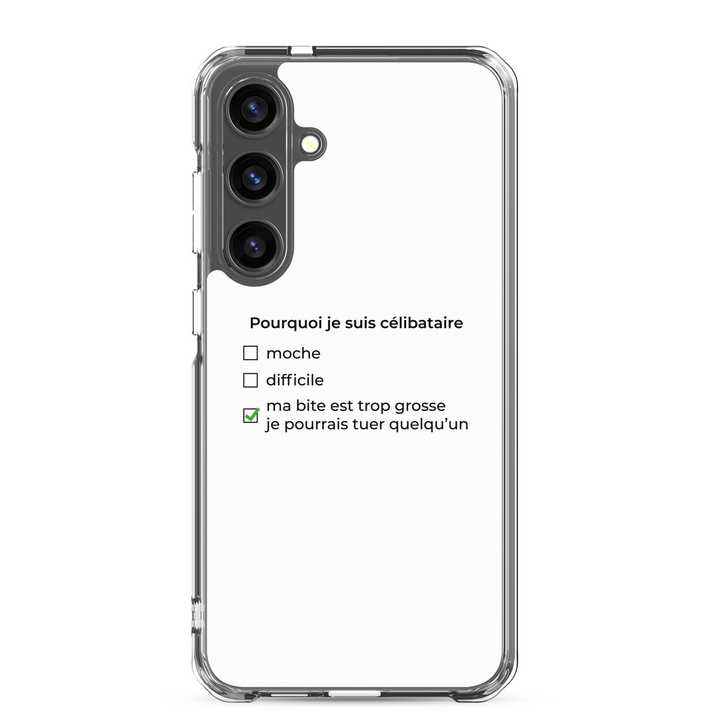 Coque Samsung Pourquoi je suis célibataire ma bite est trop grosse Samsung Galaxy S24 Plus - Sedurro