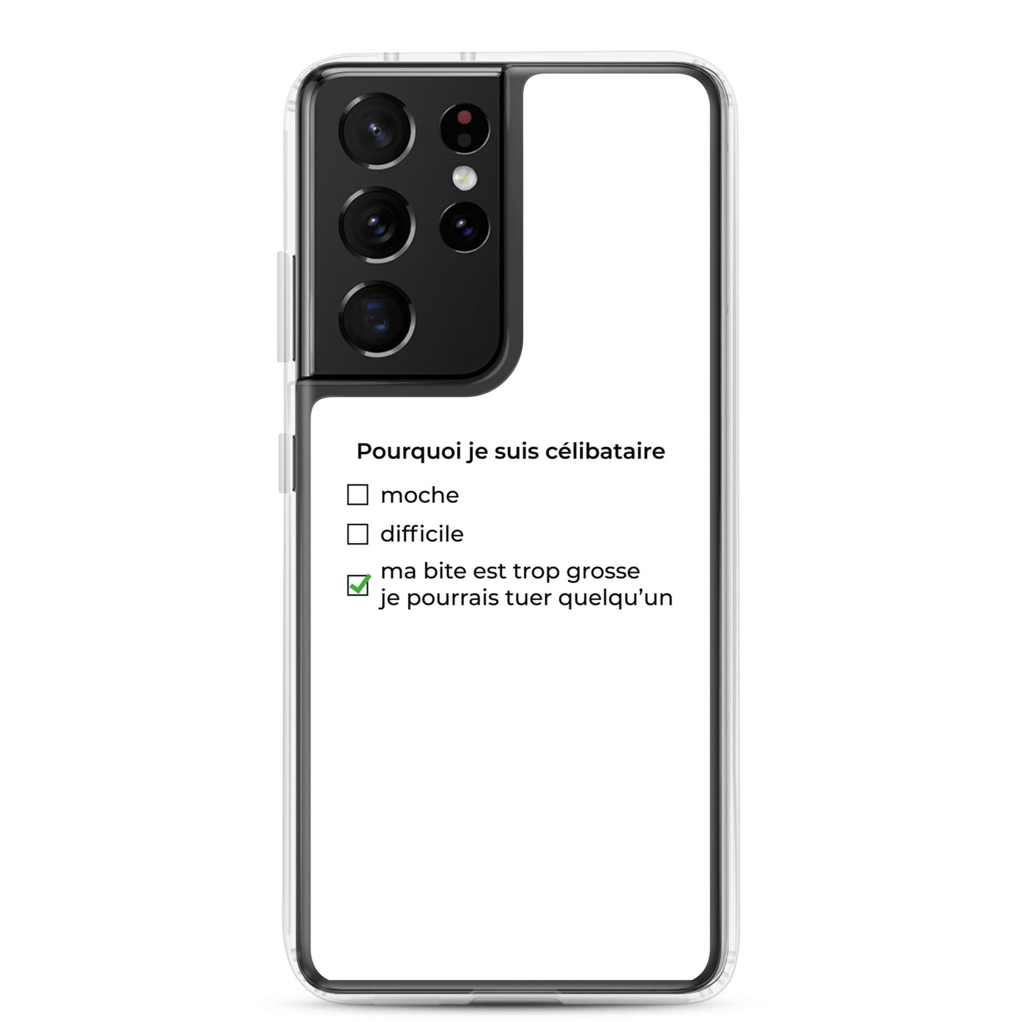 Coque Samsung Pourquoi je suis célibataire ma bite est trop grosse Samsung Galaxy S21 Ultra - Sedurro