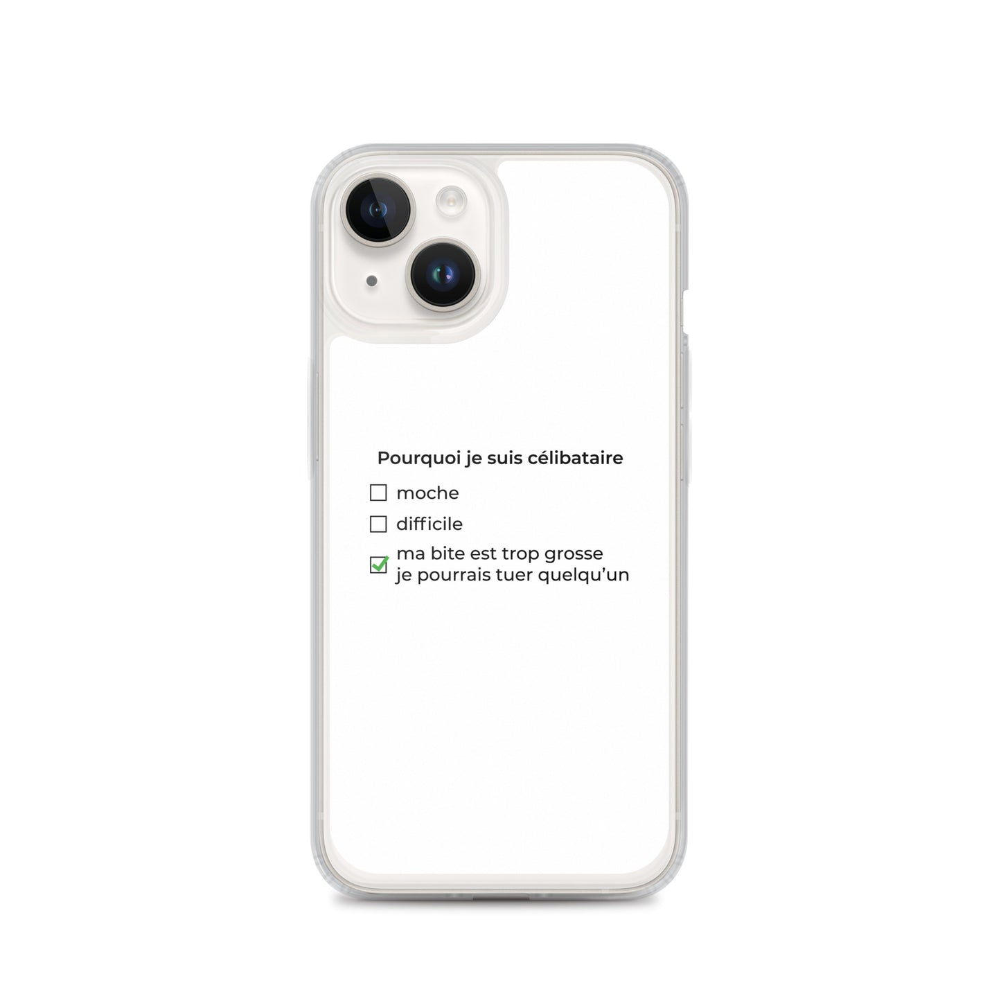 Coque iPhone Pourquoi je suis célibataire ma bite est trop grosse iPhone 14 - Sedurro