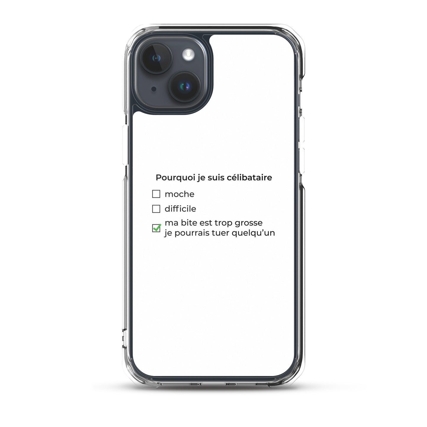 Coque iPhone Pourquoi je suis célibataire ma bite est trop grosse iPhone 15 Plus - Sedurro