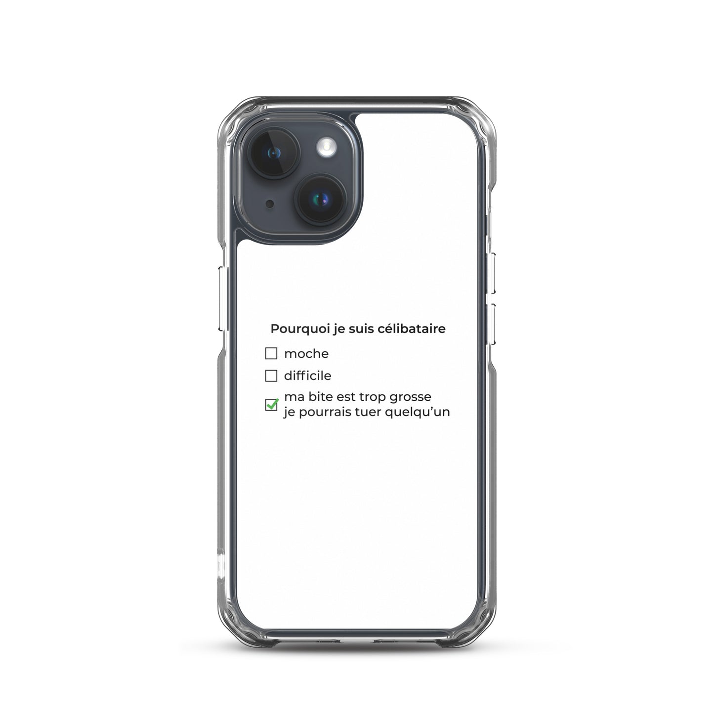 Coque iPhone Pourquoi je suis célibataire ma bite est trop grosse iPhone 15 - Sedurro