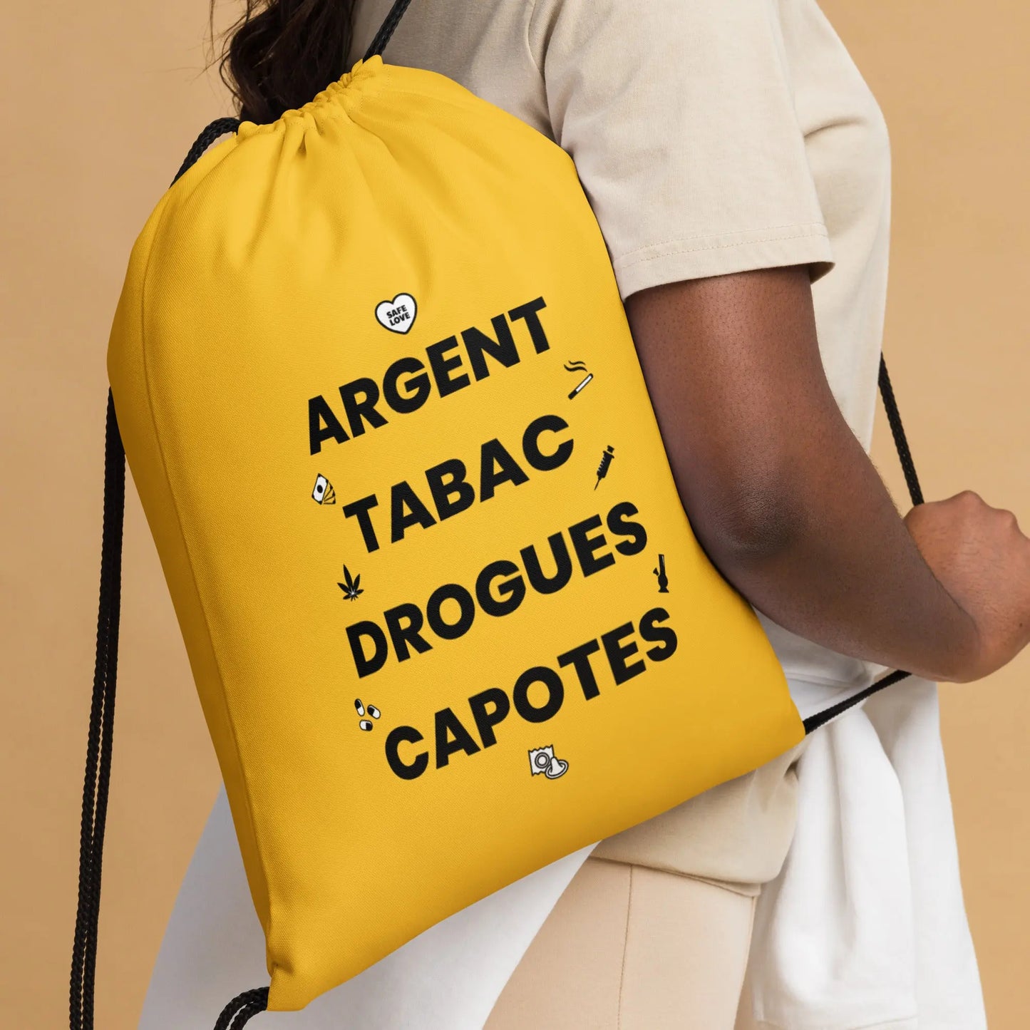 Sac à cordon Argent Tabac Drogues Capotes jaune - Sedurro