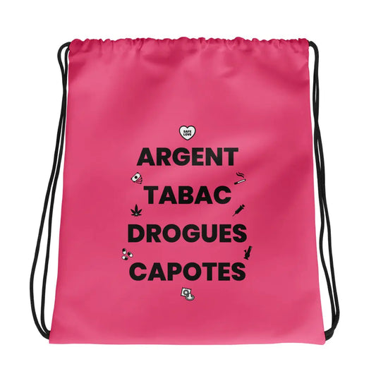Sac à cordon Argent Tabac Drogues Capotes rose - Sedurro