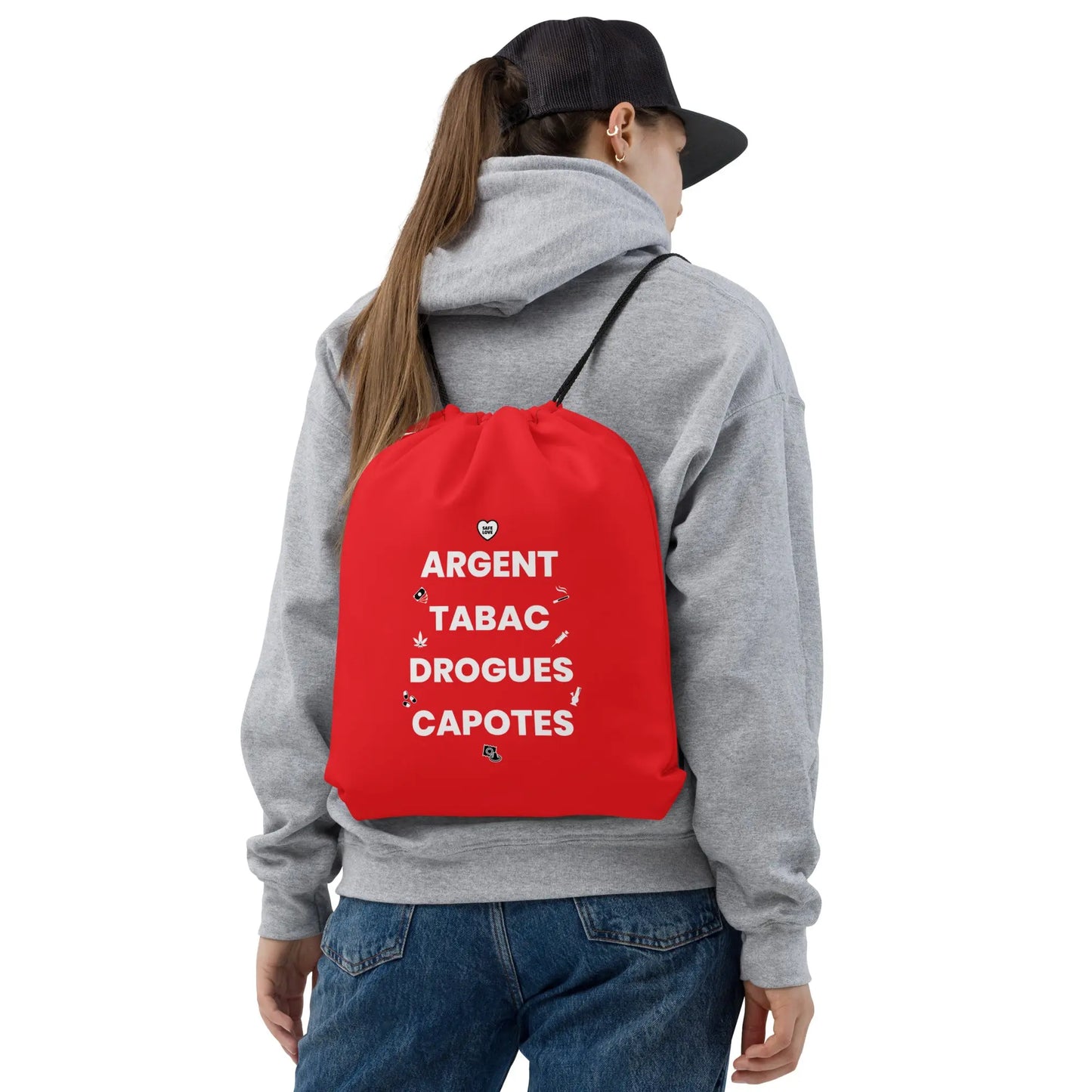 Sac à cordon Argent Tabac Drogues Capotes rouge - Sedurro