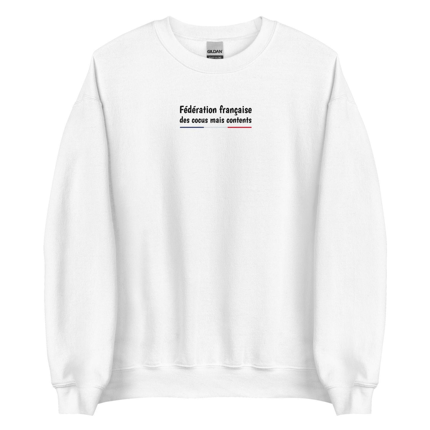 Sweat unisexe col rond Fédération française des cocus mais contents Blanc - Sedurro