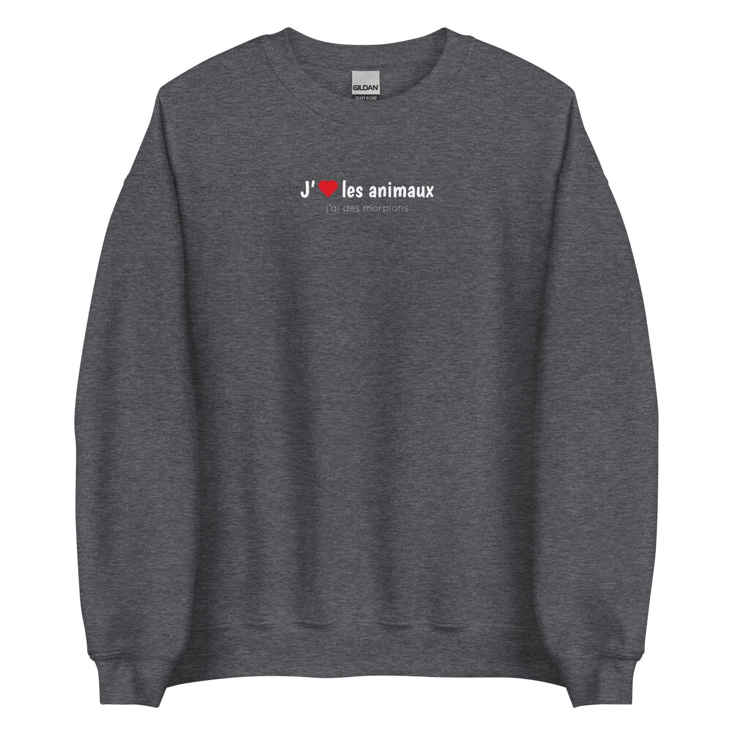 Sweat unisexe col rond J'aime les animaux j'ai des morpions Gris Foncé Chiné - Sedurro