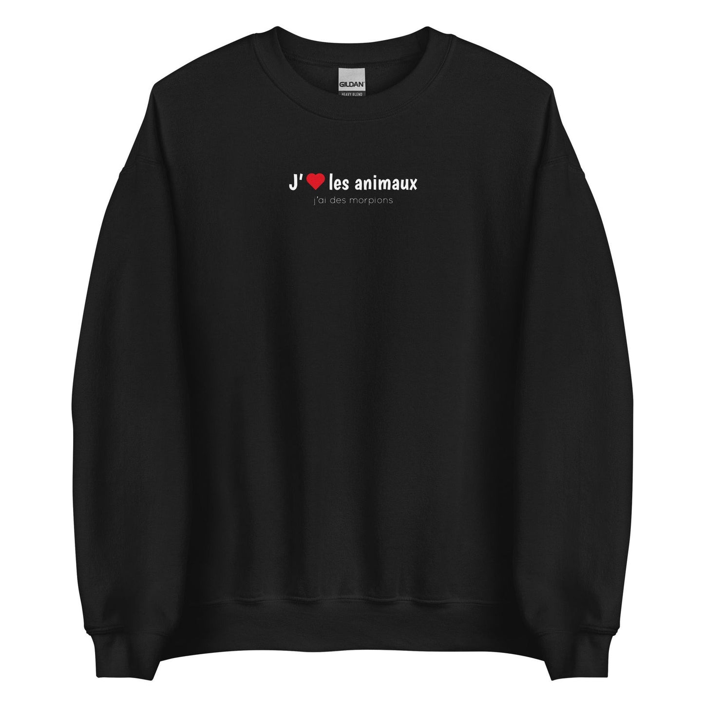 Sweat unisexe col rond J'aime les animaux j'ai des morpions Noir - Sedurro