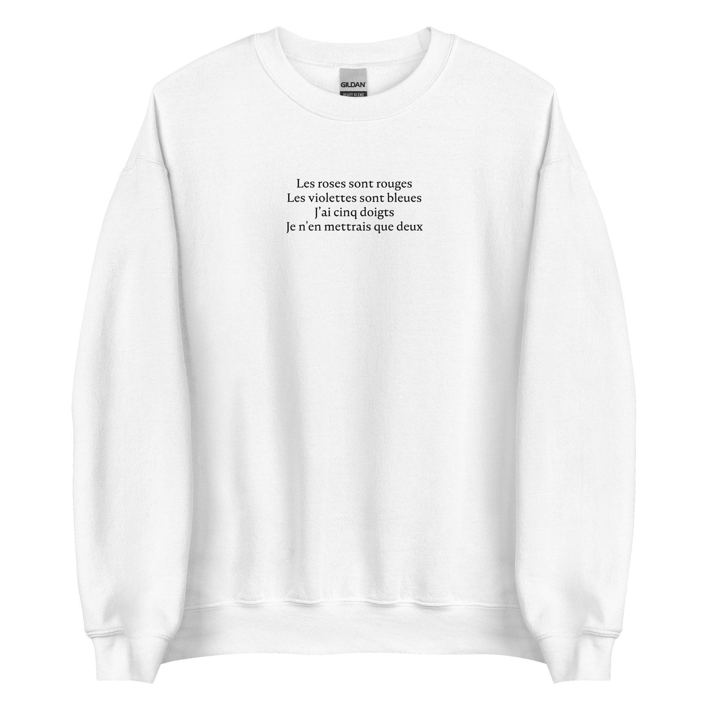 Sweat unisexe col rond Les roses sont rouges Les violettes sont bleues J'ai cinq doigts Je n'en mettrais que deux - Sedurro