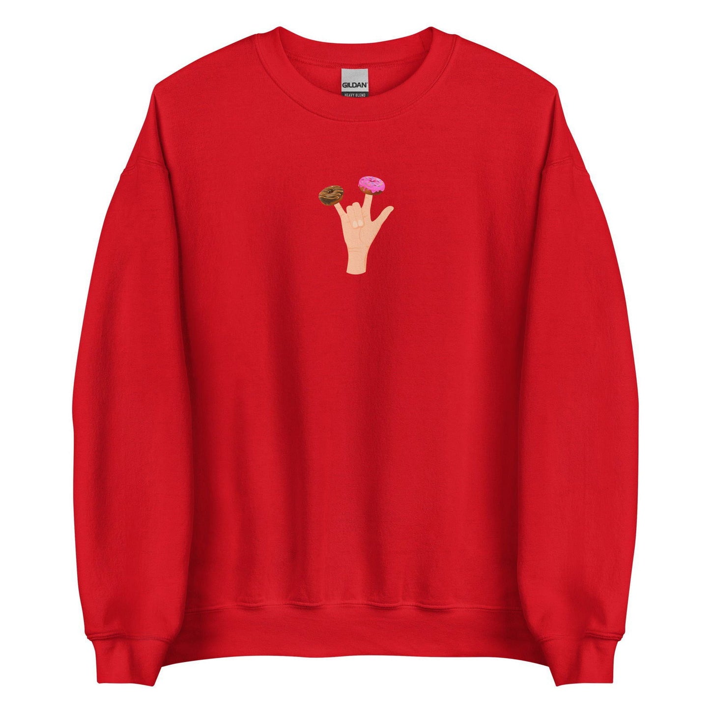 Sweat unisexe col rond Main donuts deux doigts Rouge - Sedurro