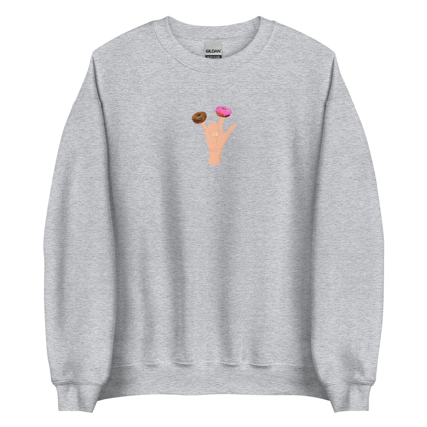 Sweat unisexe col rond Main donuts deux doigts Gris Sport - Sedurro