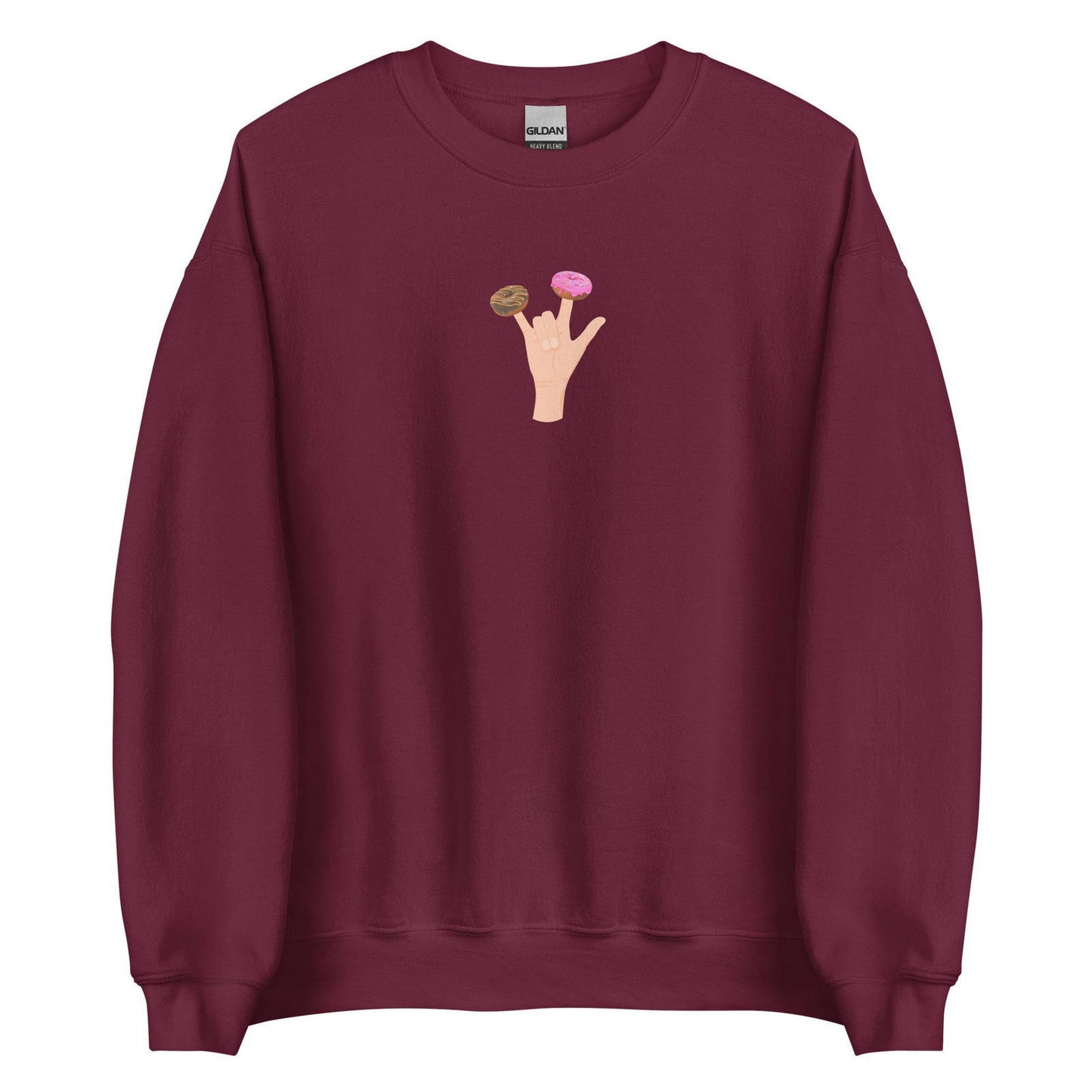 Sweat unisexe col rond Main donuts deux doigts Bordeaux - Sedurro
