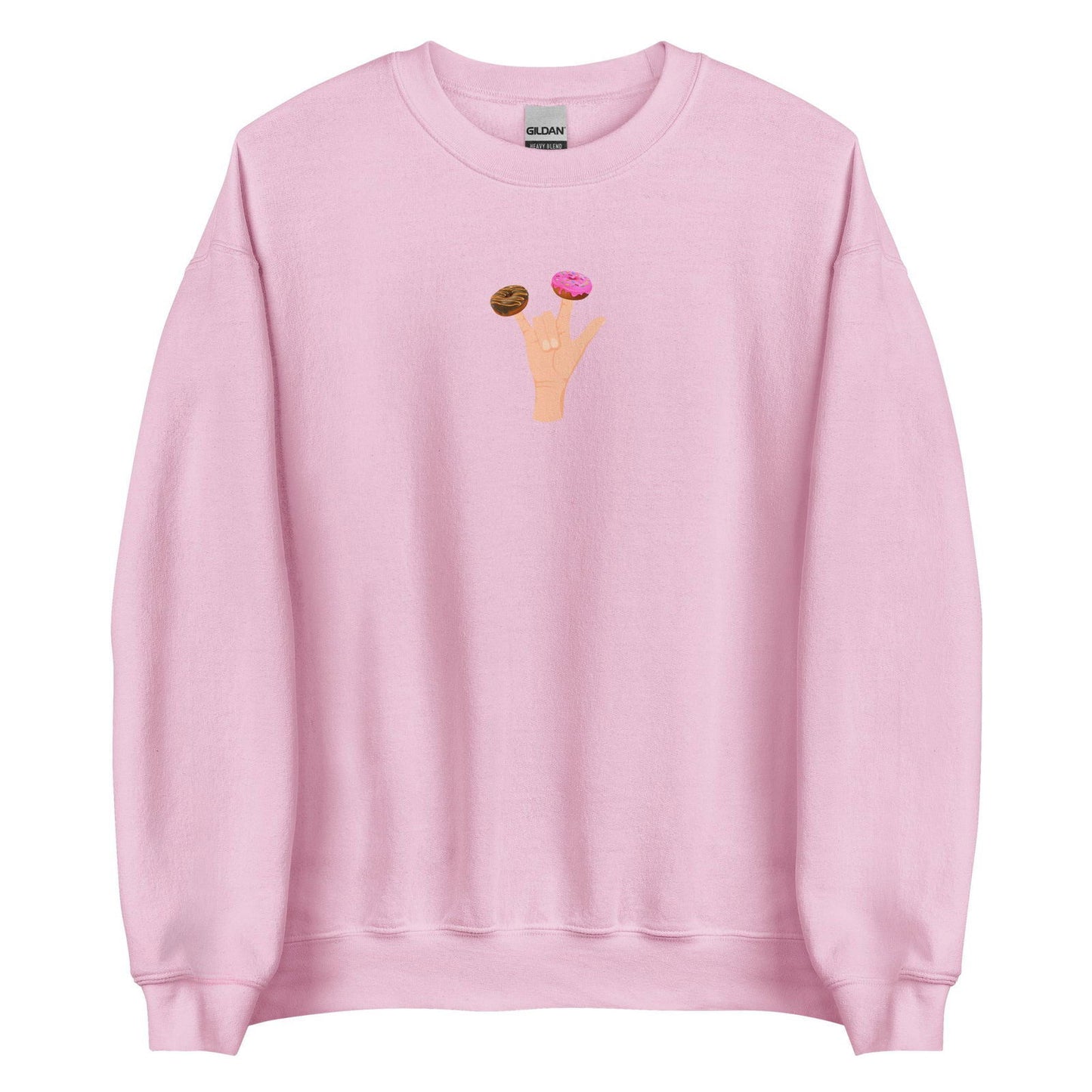 Sweat unisexe col rond Main donuts deux doigts Rose Clair - Sedurro