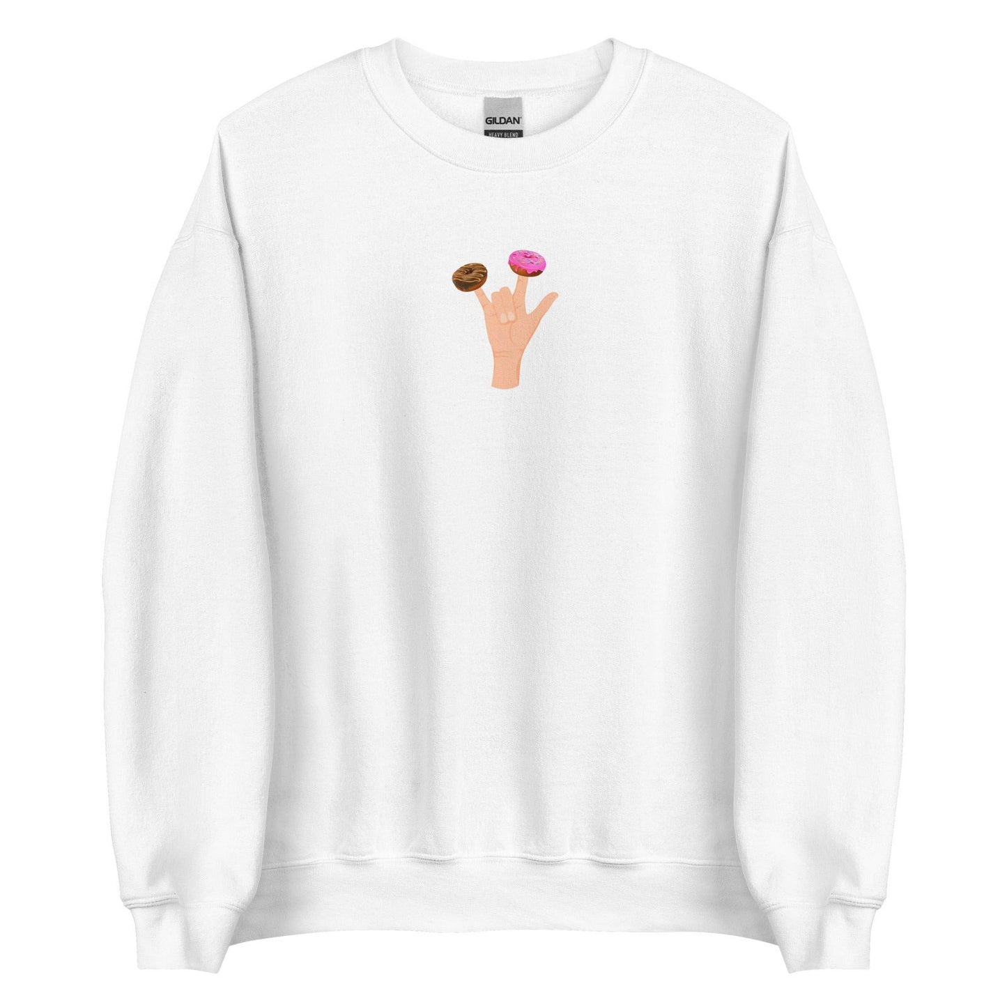 Sweat unisexe col rond Main donuts deux doigts Blanc - Sedurro