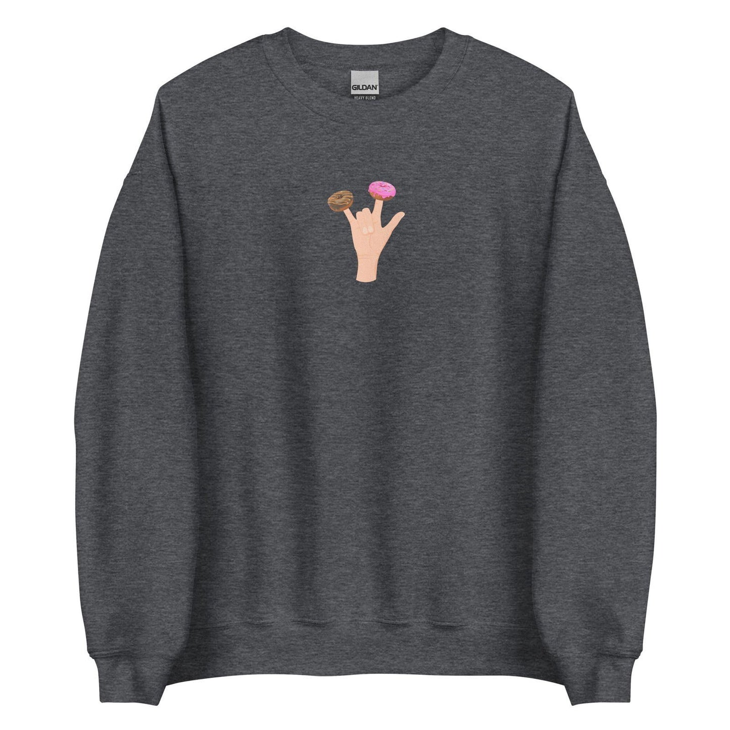 Sweat unisexe col rond Main donuts deux doigts Gris Foncé Chiné - Sedurro