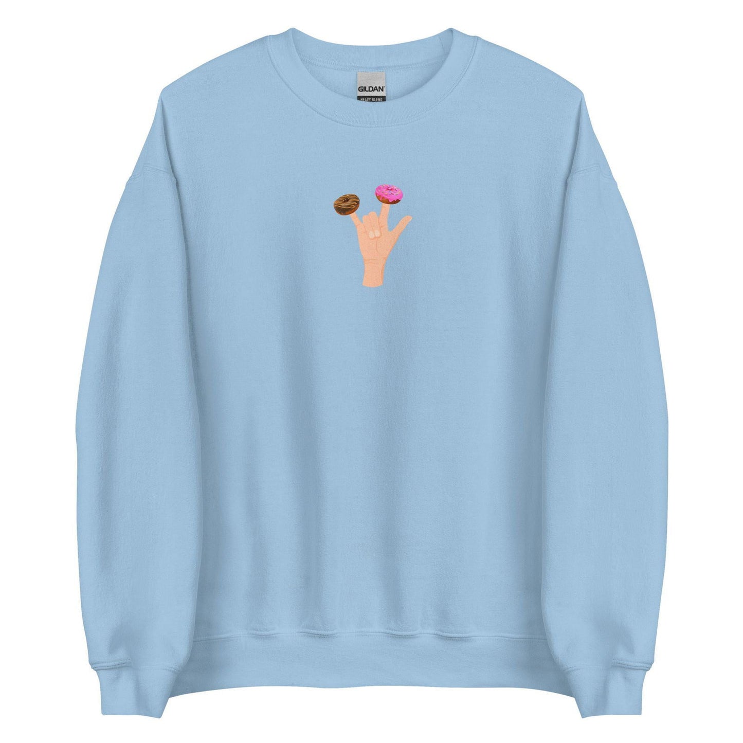 Sweat unisexe col rond Main donuts deux doigts Bleu Clair - Sedurro