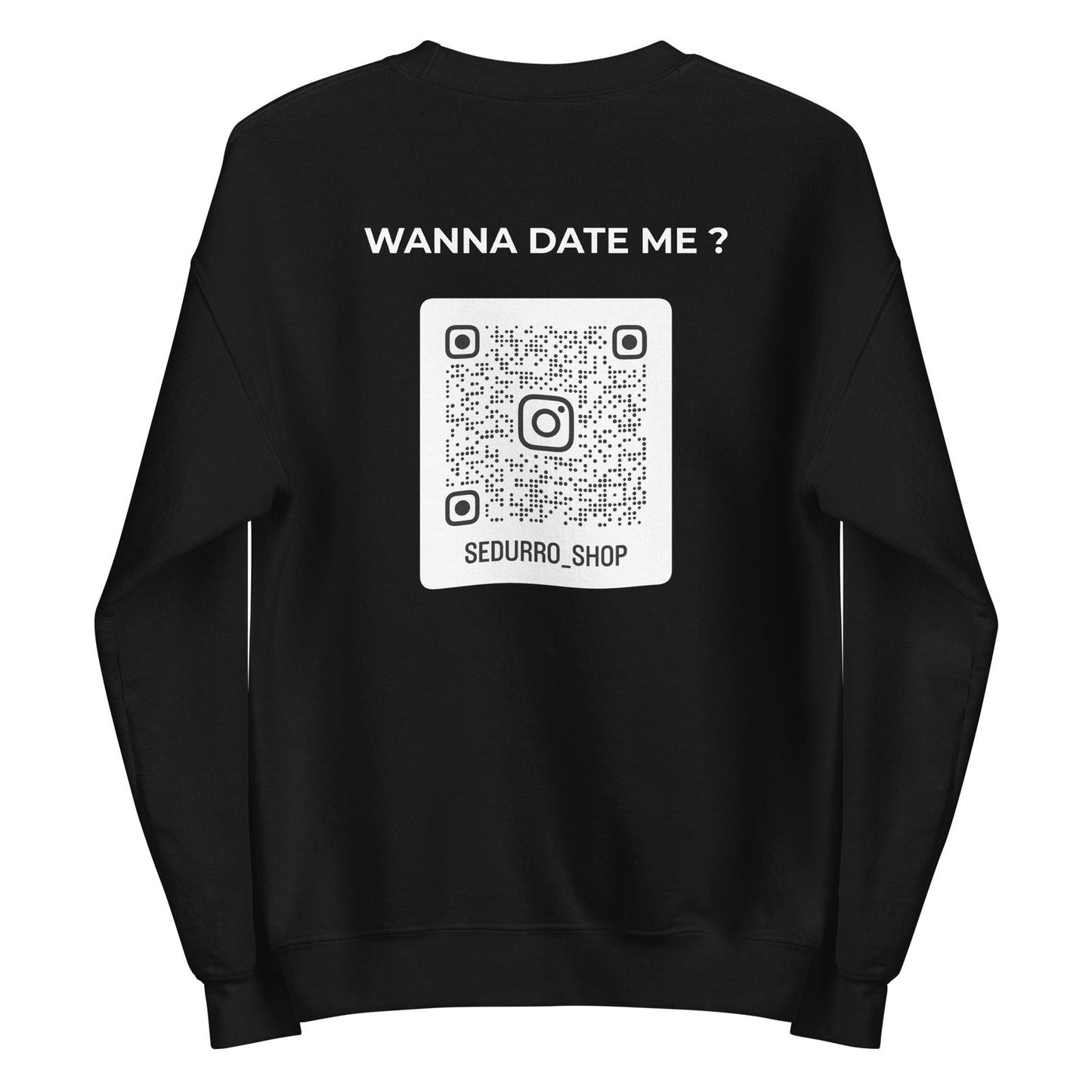Sweat unisexe col rond personnalisable QR code Instagram dos - Wanna date me - foncé - Sedurro