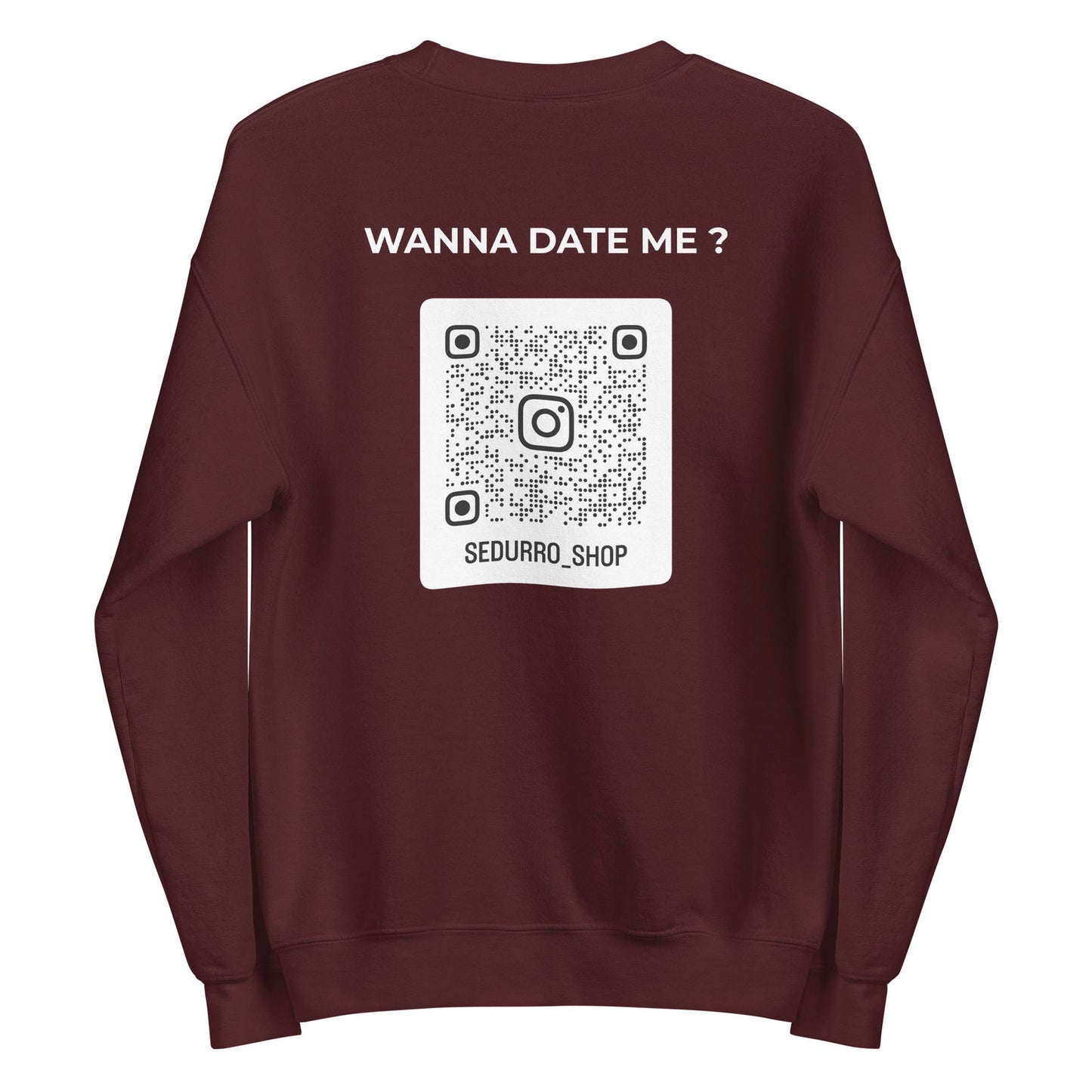 Sweat unisexe col rond personnalisable QR code Instagram dos - Wanna date me - foncé - Sedurro