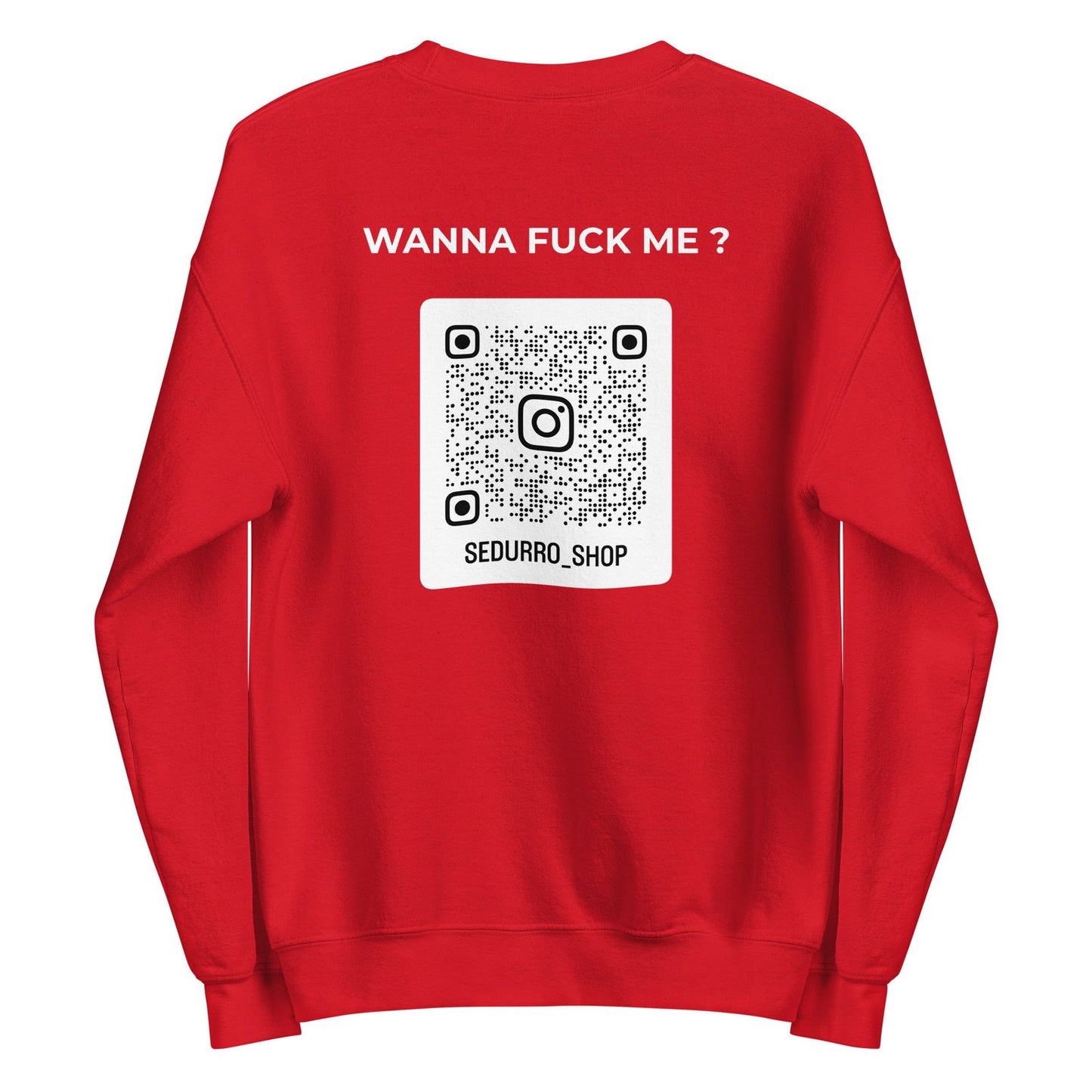 Sweat unisexe col rond personnalisable QR code Instagram dos - Wanna fuck me - foncé - Sedurro