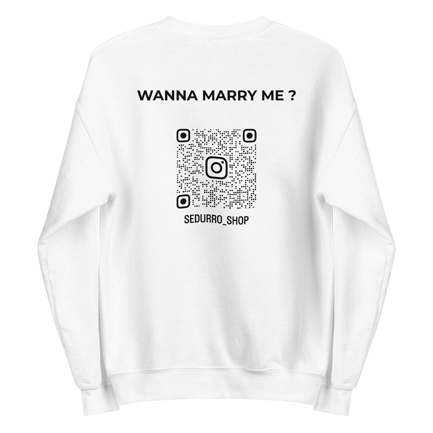 Sweat unisexe col rond personnalisable QR code Instagram dos - Wanna marry me - clair - Sedurro