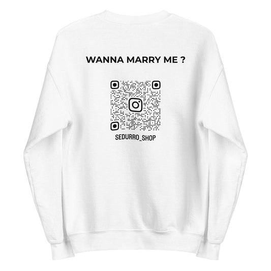 Sweat unisexe col rond personnalisable QR code Instagram dos - Wanna marry me - clair - Sedurro