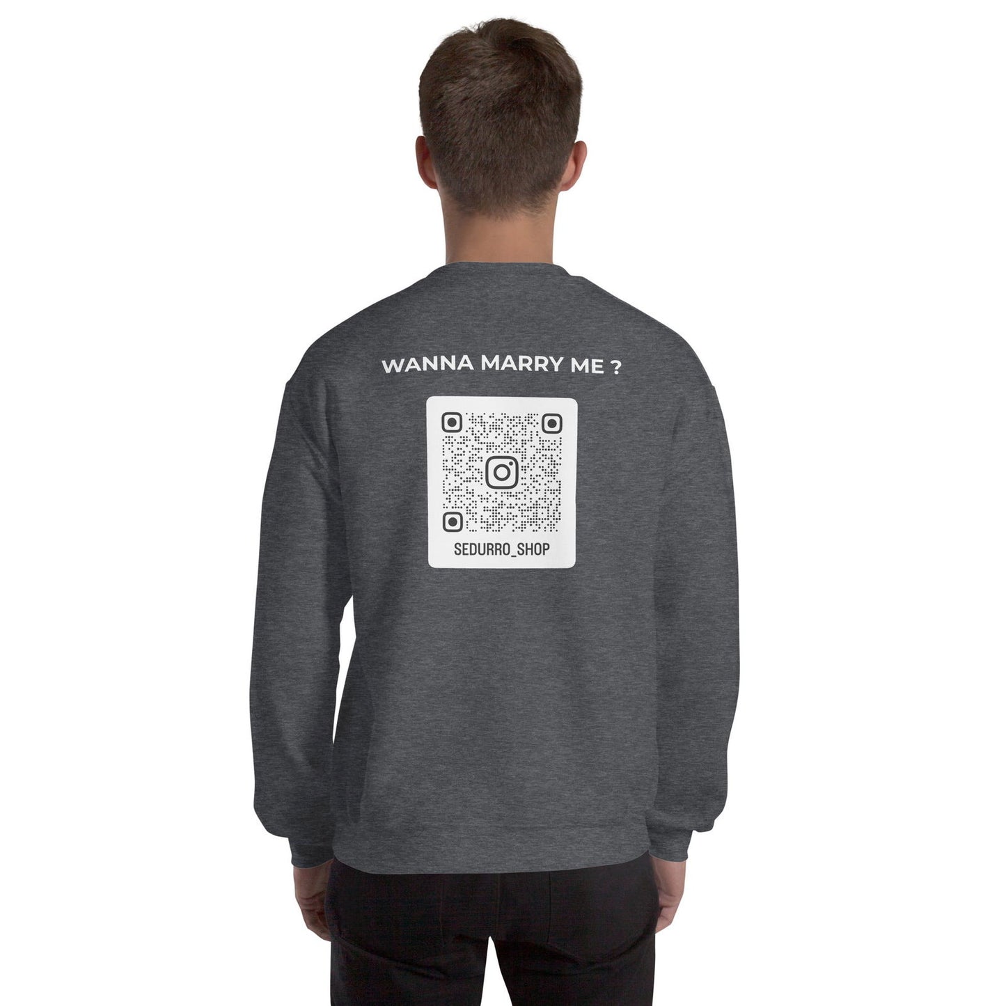 Sweat unisexe col rond personnalisable QR code Instagram dos - Wanna marry me - foncé - Sedurro