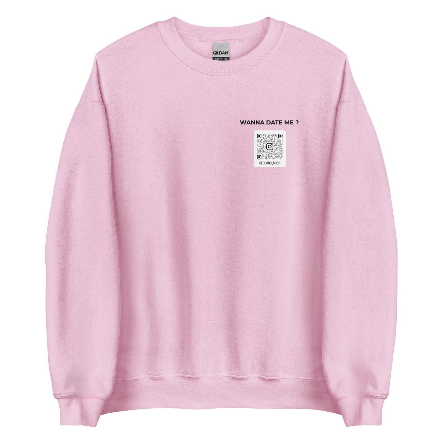 Sweat unisexe col rond personnalisable QR code Instagram poitrine - Wanna date me - clair - Sedurro
