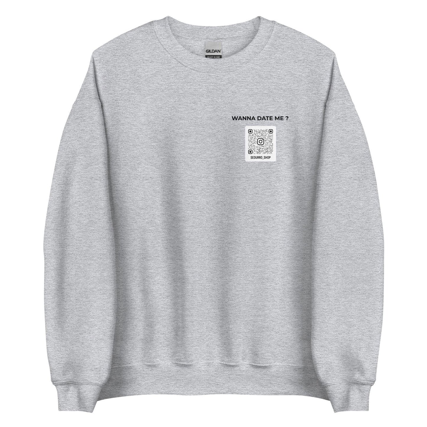 Sweat unisexe col rond personnalisable QR code Instagram poitrine - Wanna date me - clair - Sedurro