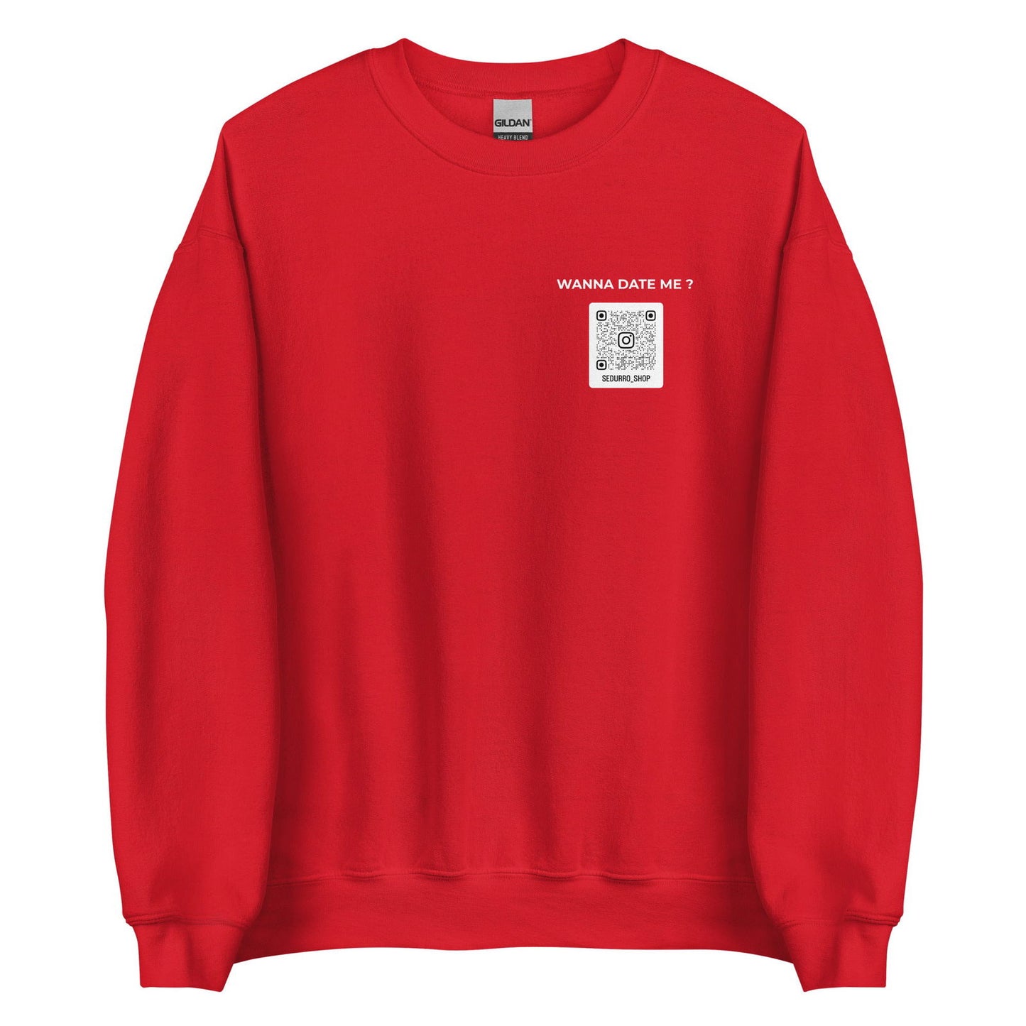 Sweat unisexe col rond personnalisable QR code Instagram poitrine - Wanna date me - foncé - Sedurro