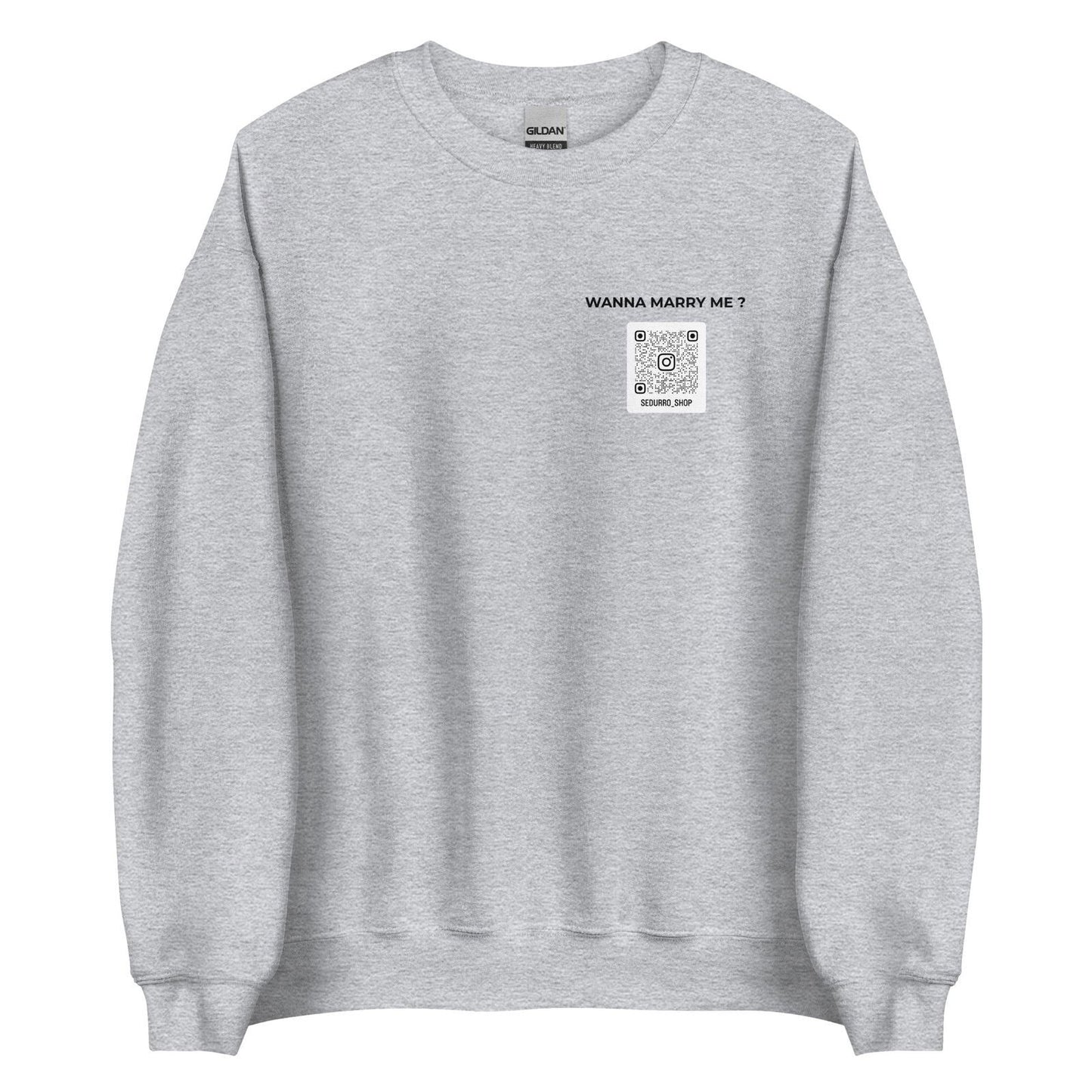Sweat unisexe col rond personnalisable QR code Instagram poitrine - Wanna marry me - clair - Sedurro