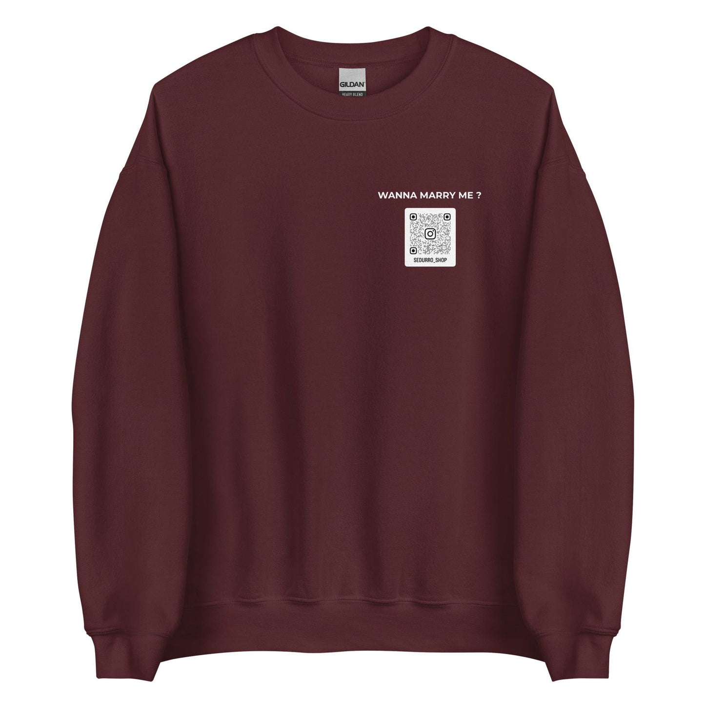 Sweat unisexe col rond personnalisable QR code Instagram poitrine - Wanna marry me - foncé - Sedurro