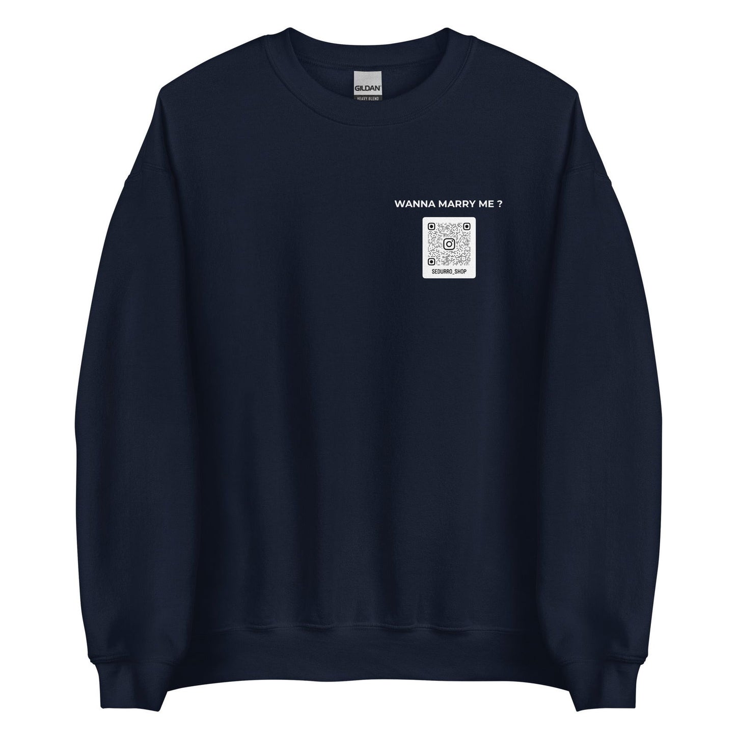 Sweat unisexe col rond personnalisable QR code Instagram poitrine - Wanna marry me - foncé - Sedurro