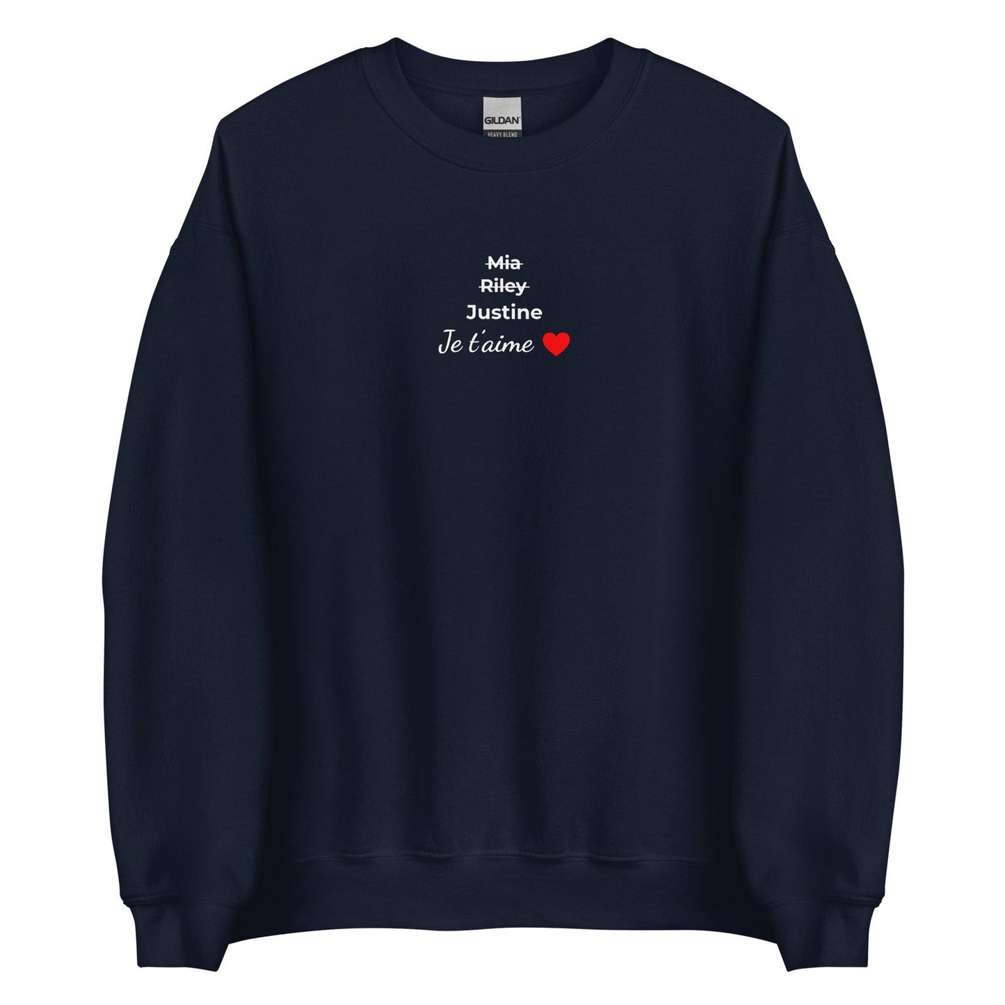 Sweat unisexe col rond personnalisable prénoms barrés femmes je t'aime - foncé - Sedurro