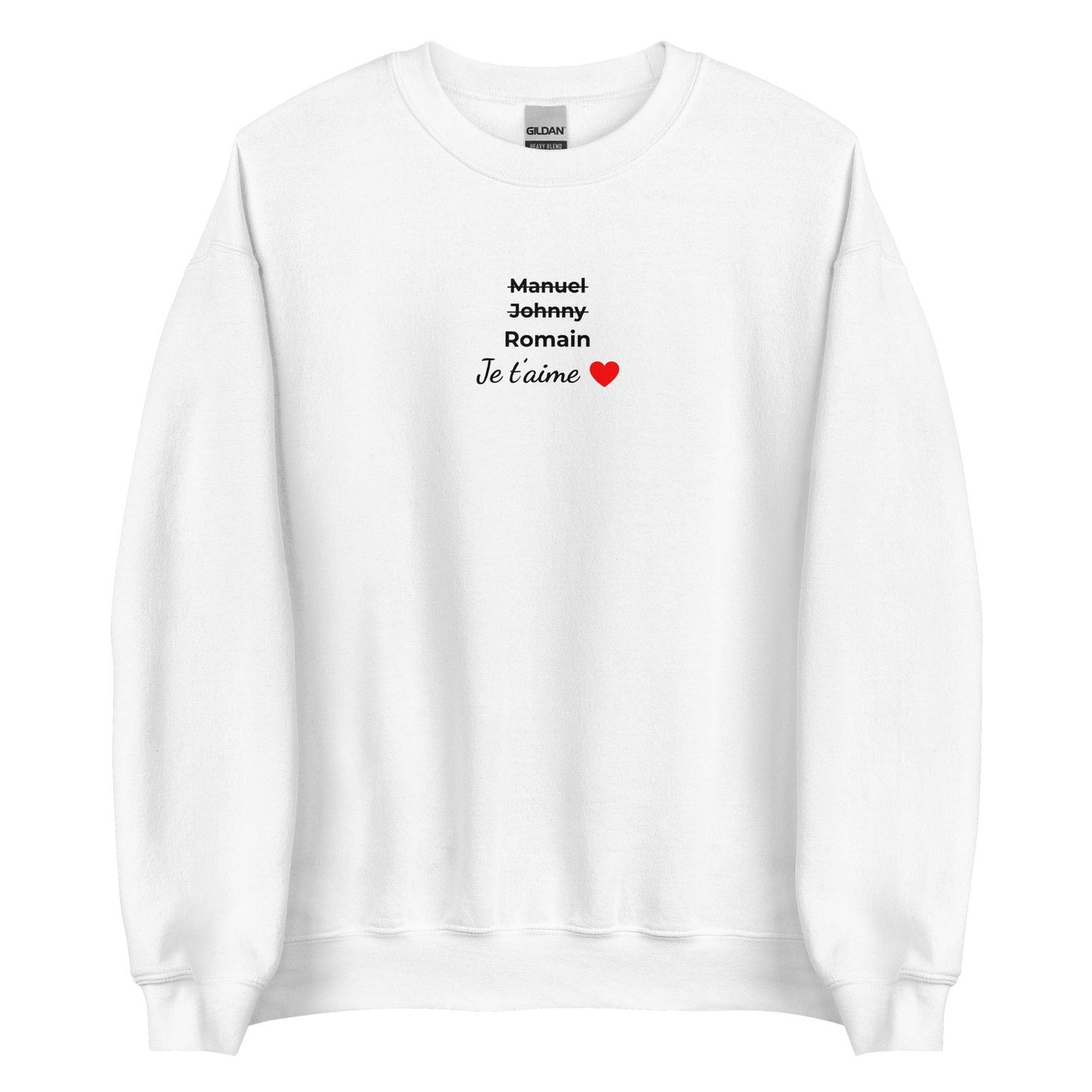 Sweat unisexe col rond personnalisable prénoms barrés hommes je t'aime - clair - Sedurro