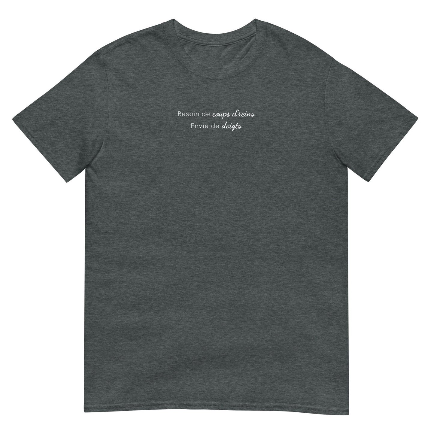 T-shirt unisexe Besoin de coups de reins envie de doigts Gris Foncé Chiné - Sedurro