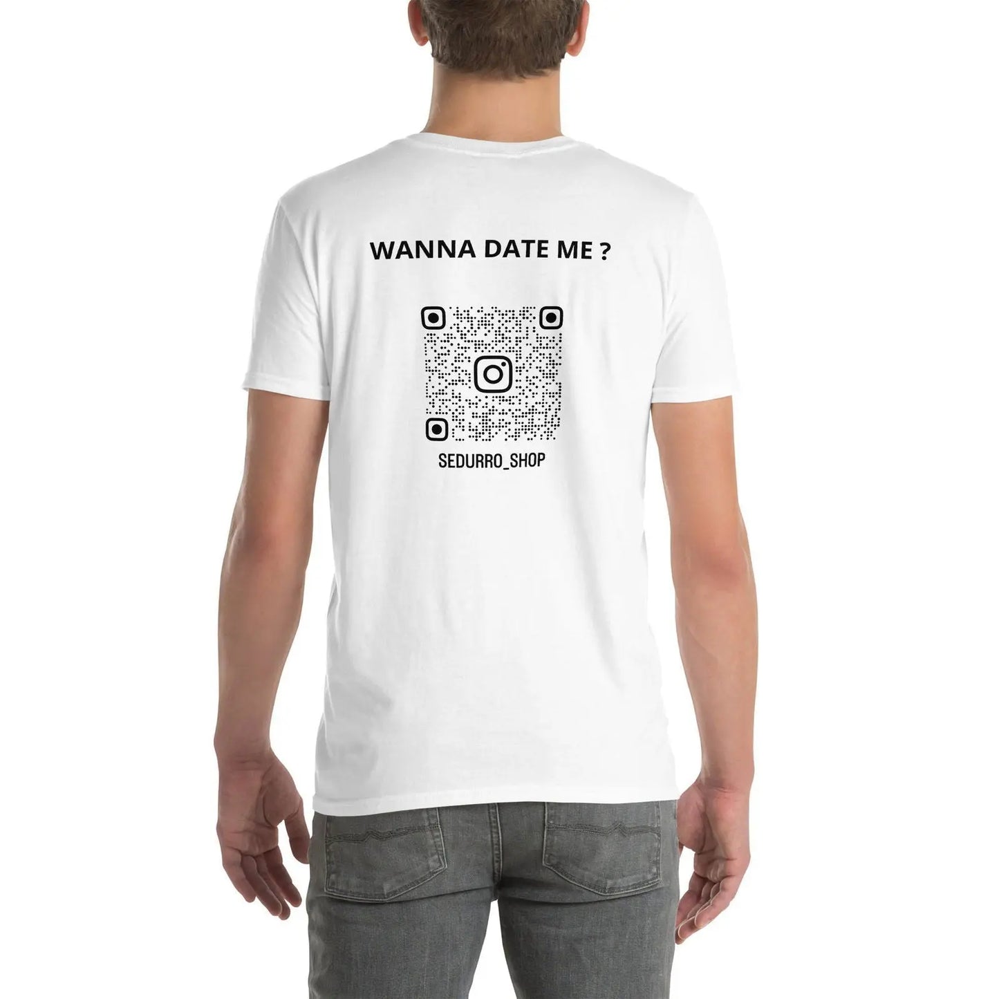 T-shirt unisexe personnalisable QR code Instagram dos - Wanna date me - clair Blanc - Sedurro