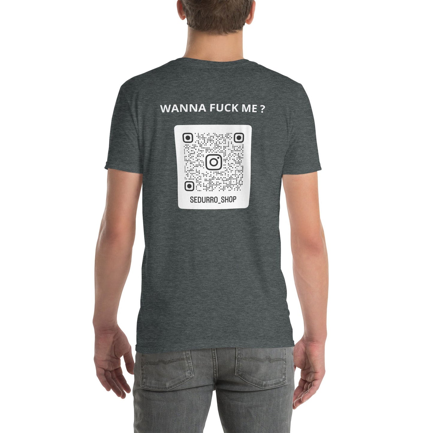 T-shirt unisexe personnalisable QR code Instagram dos - Wanna fuck me - foncé - Sedurro