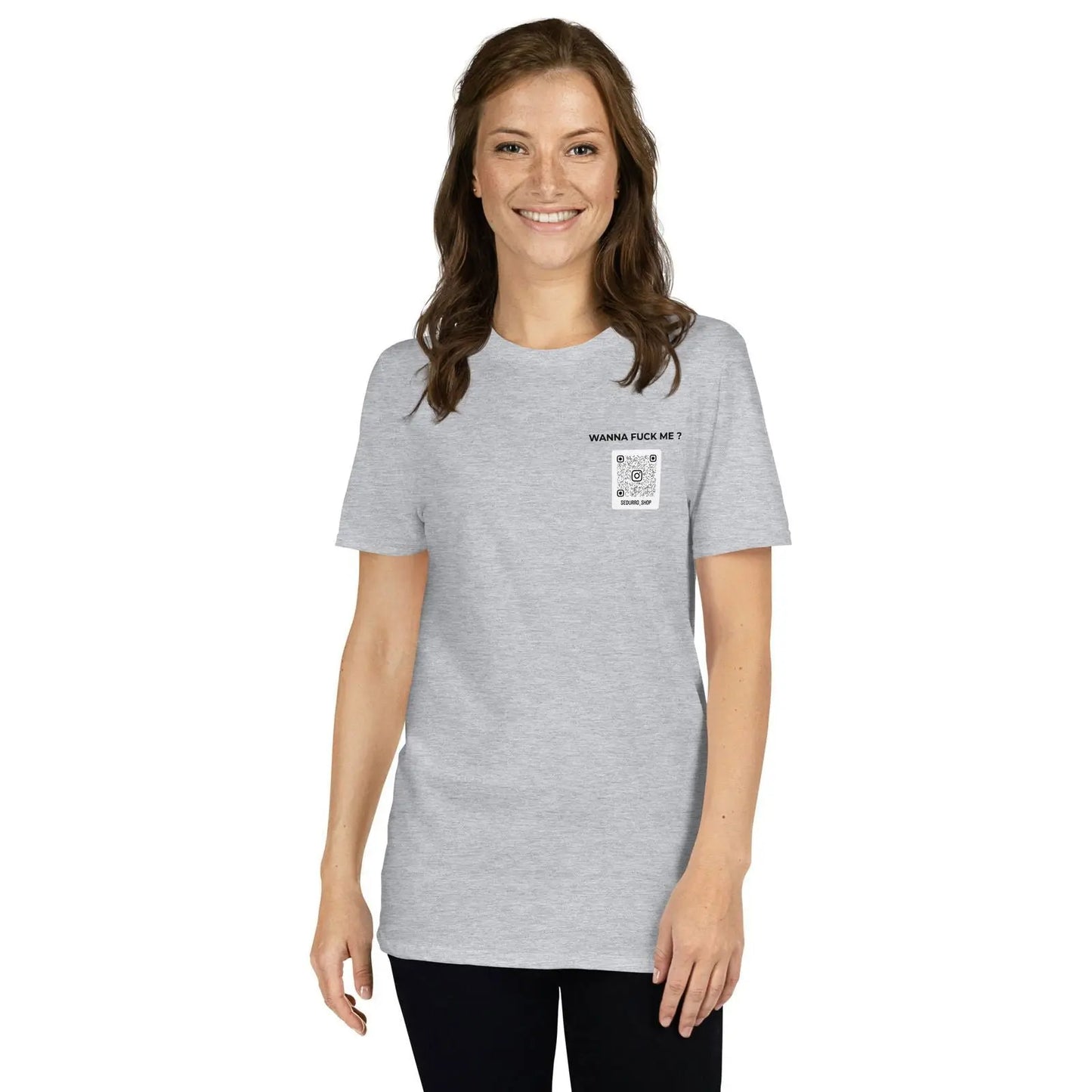 T-shirt unisexe personnalisable QR code Instagram poitrine - Wanna fuck me - clair - Sedurro