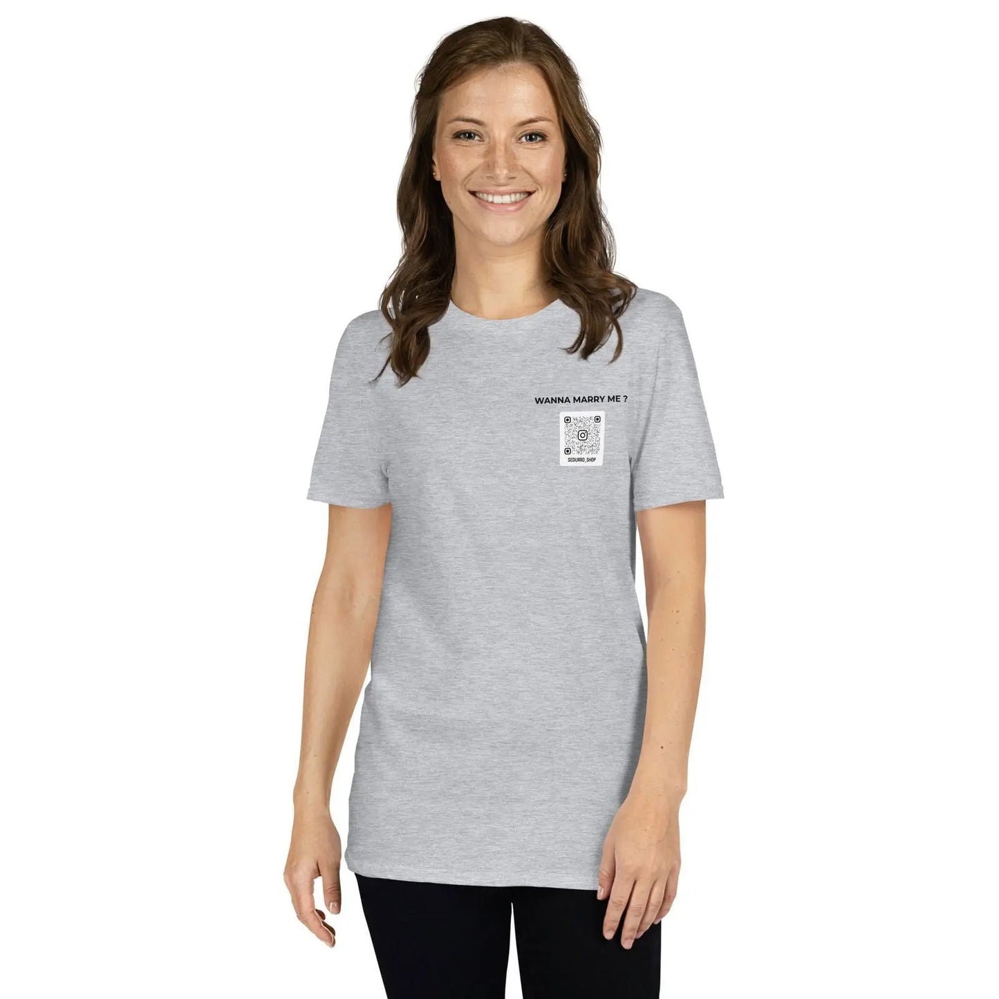 T-shirt unisexe personnalisable QR code Instagram poitrine - Wanna marry me - clair - Sedurro