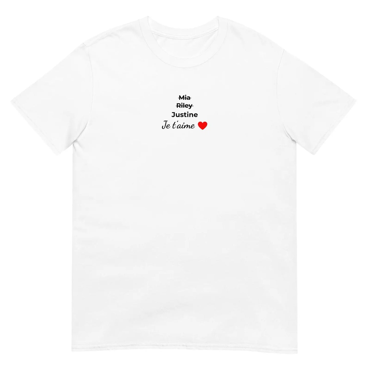 T-shirt unisexe personnalisable prénoms barrés femmes je t'aime - clair - Sedurro