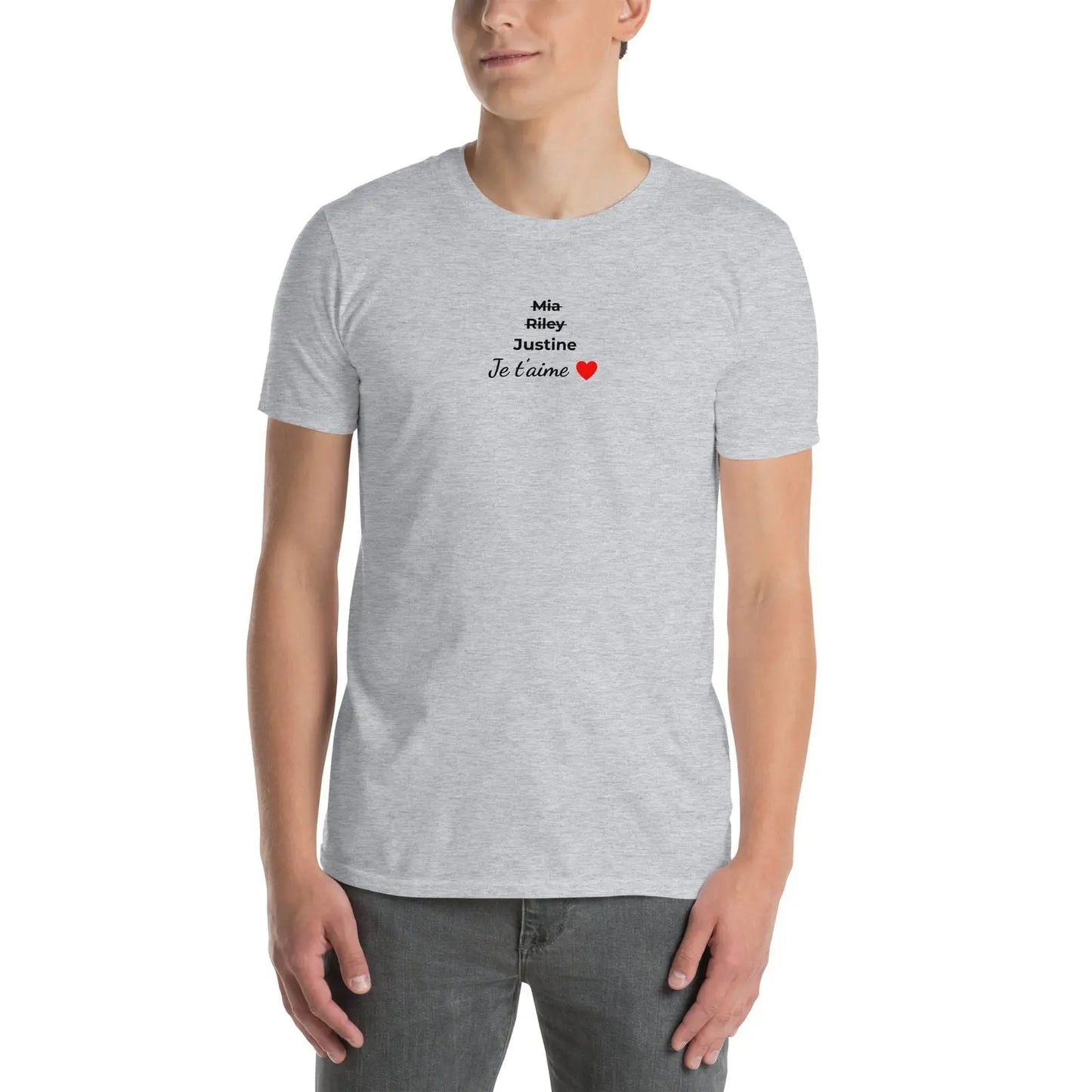 T-shirt unisexe personnalisable prénoms barrés femmes je t'aime - clair - Sedurro