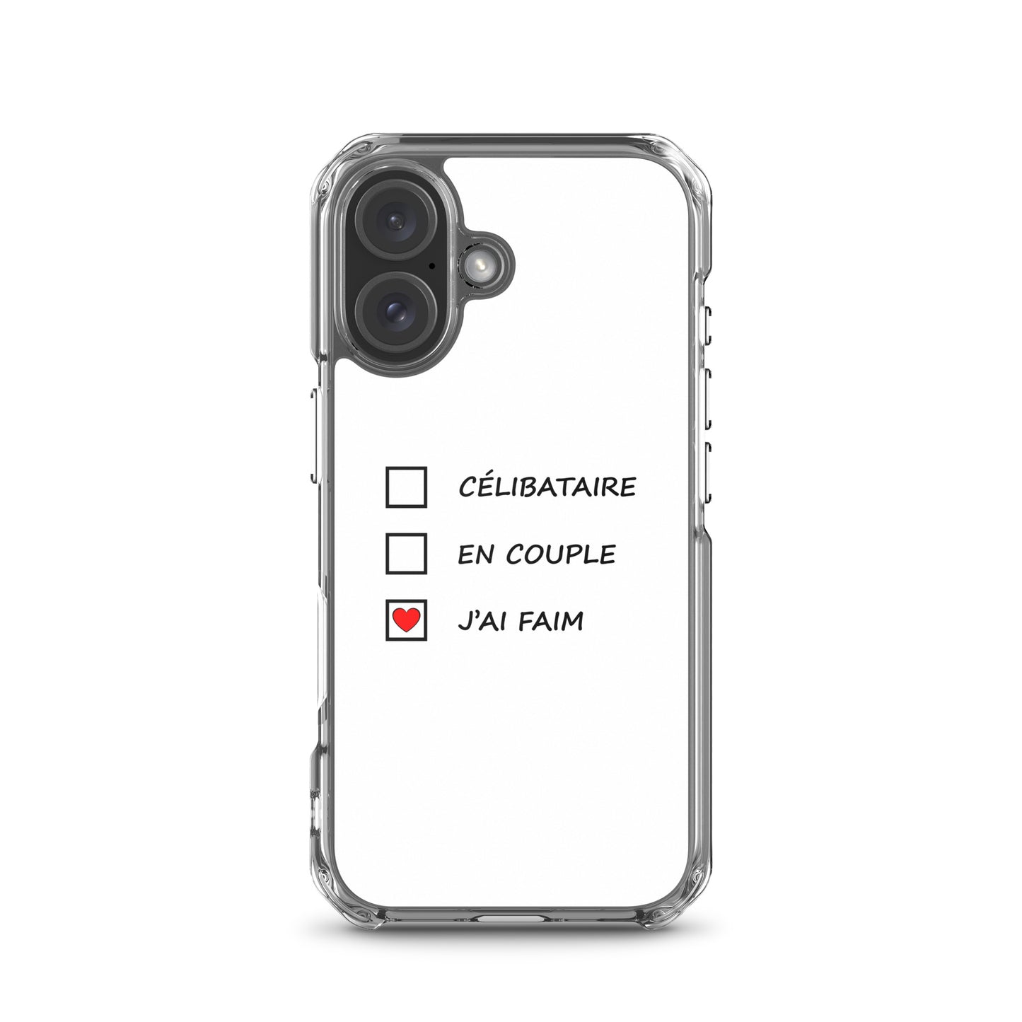 Coque iPhone Célibataire en couple j'ai faim cases à cocher iPhone 16 - Sedurro