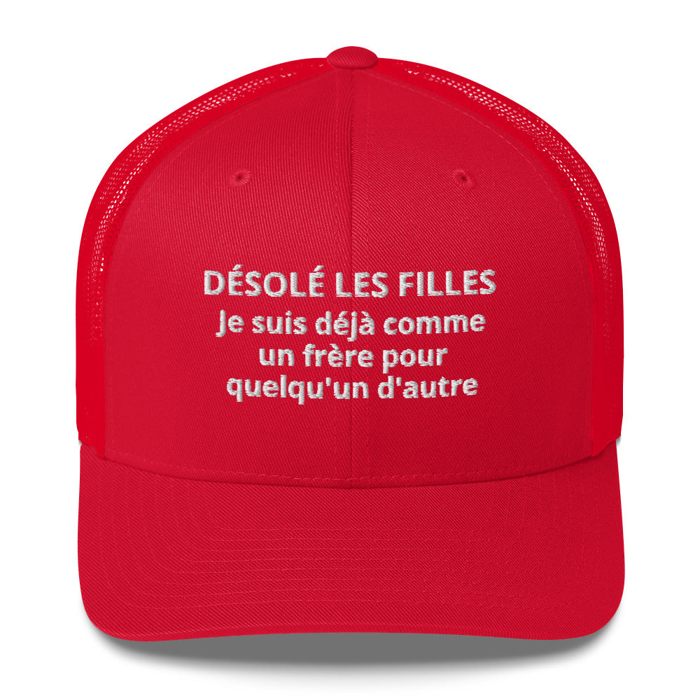 Casquette brodée Désolé les filles Je suis déjà comme un frère pour quelqu'un d'autre - Sedurro