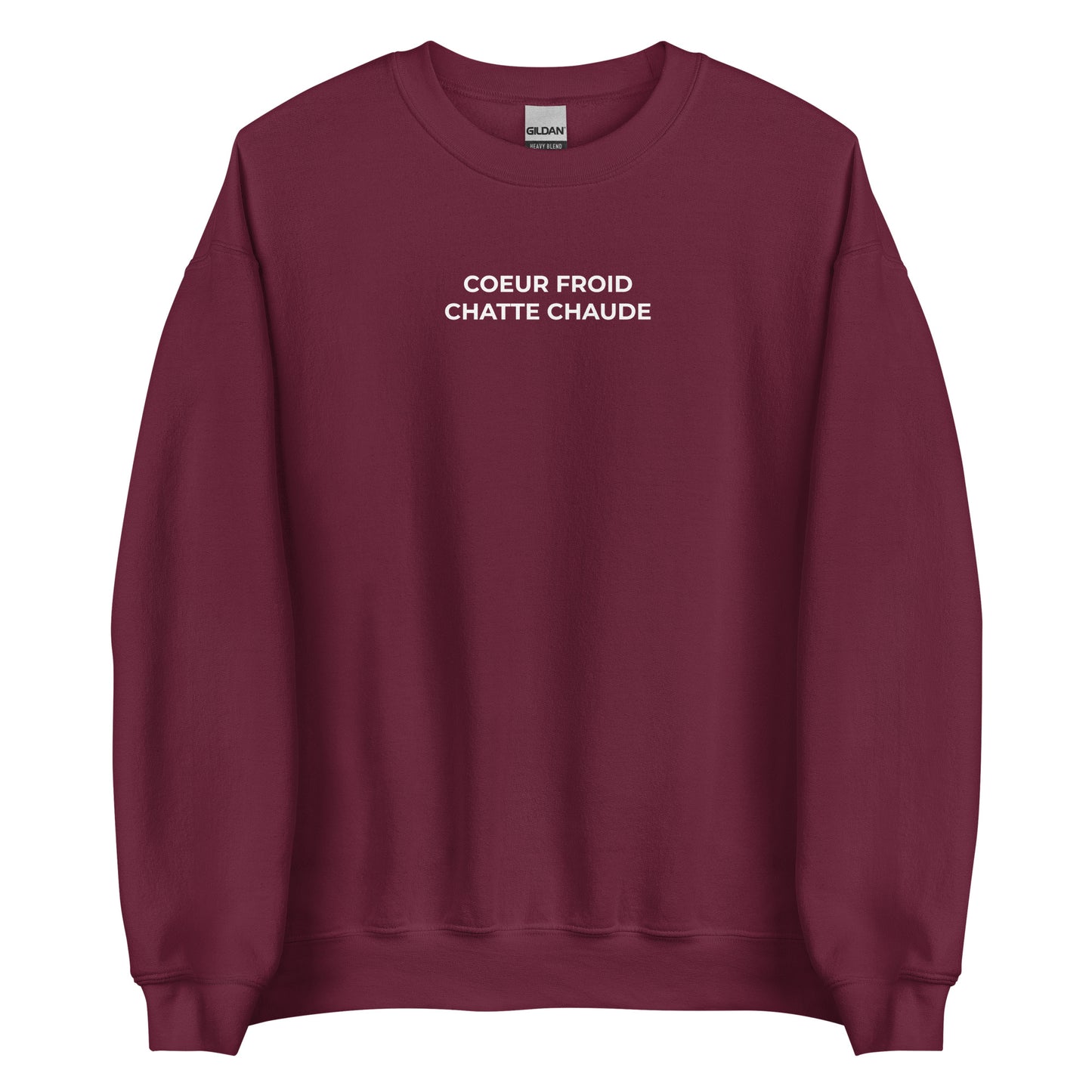 Sweat unisexe col rond Cœur froid chatte chaude Bordeaux - Sedurro